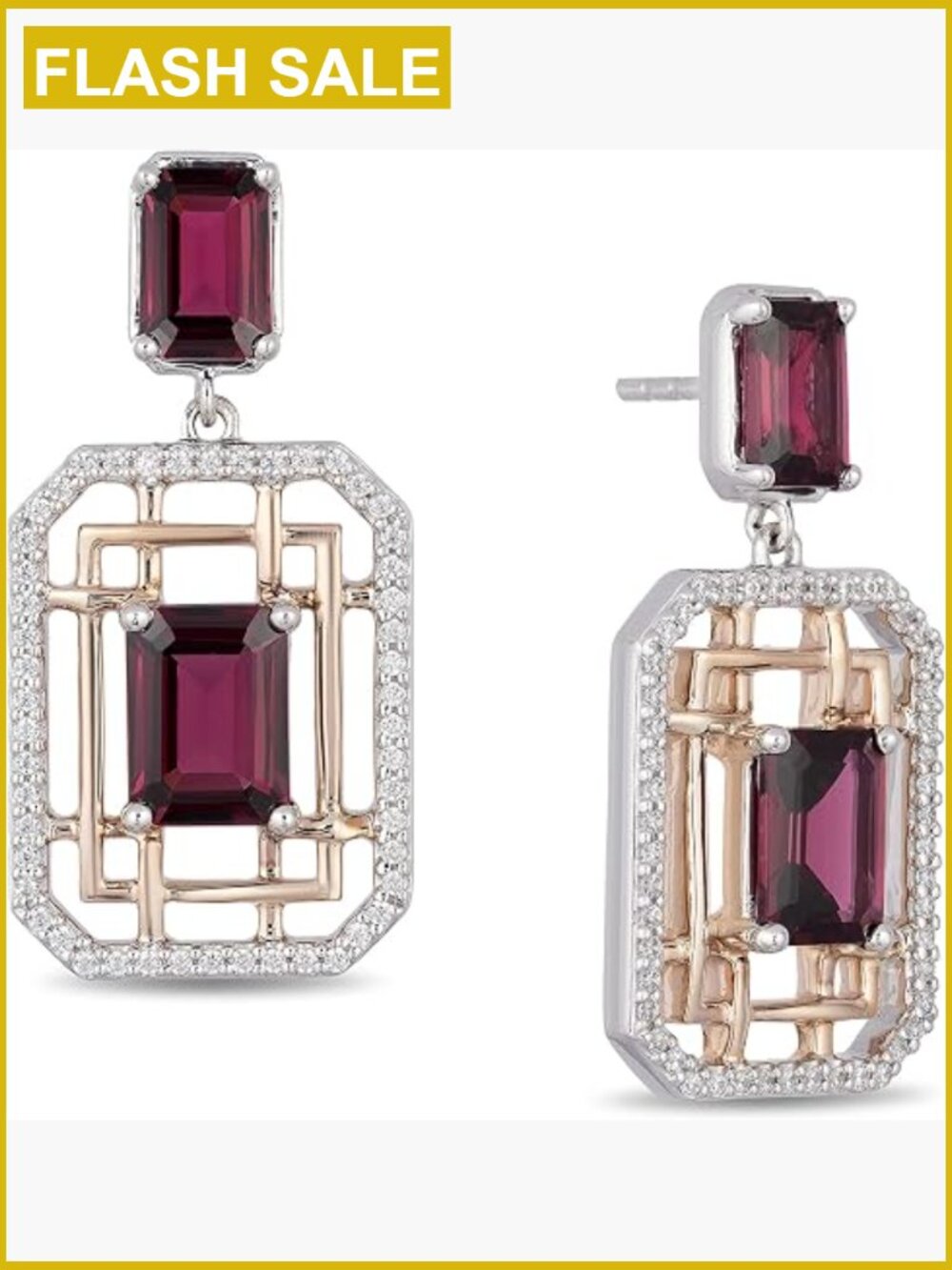 Disney Mulan Oval Cut Rhodolite Garnet and Diamond Drop Earrings 10K Rose Gold